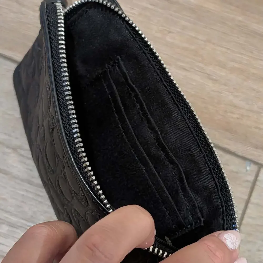Coach Signature Shimmer Glitter Black Leather Corner Zip Wristlet